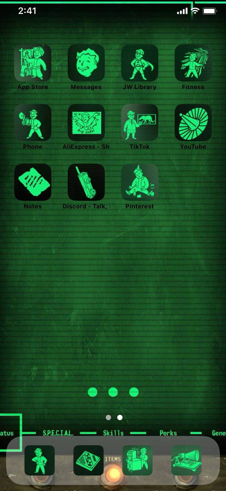 Pip-Boy Fallout Theme V3 With IconsHome Screen ideas[Q2MminWrbKSJz4sDHvMA]