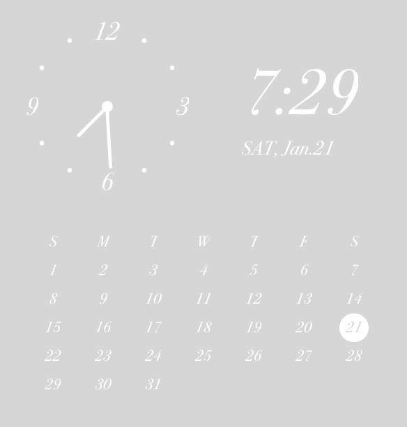 Gray＆White calendar Hodiny Nápady na widgety[8KxhkXQXxGeIi2yezLDs]