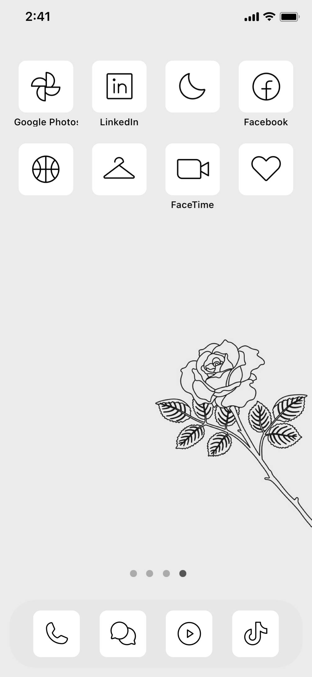 rose line art home screen theme ホーム画面カスタマイズ