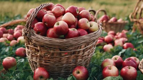 A September apple harvest, with a basket filled with crisp, red apples