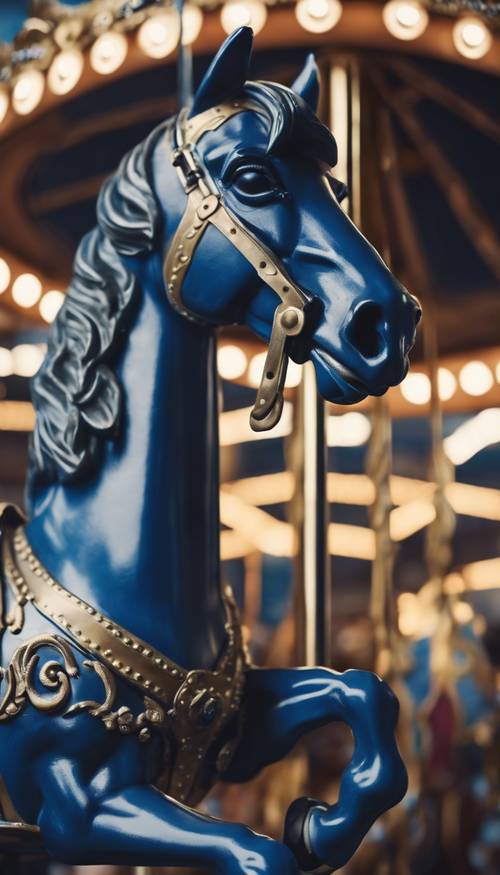 Une illustration fantaisiste d&#39;un cheval de carrousel vintage bleu foncé