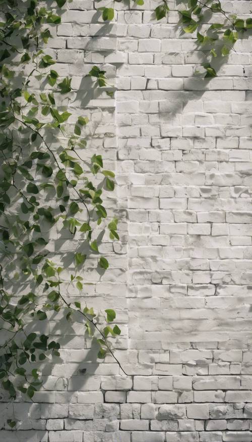 Muster einer weißen Ziegelwand mit Blätterschatten.
