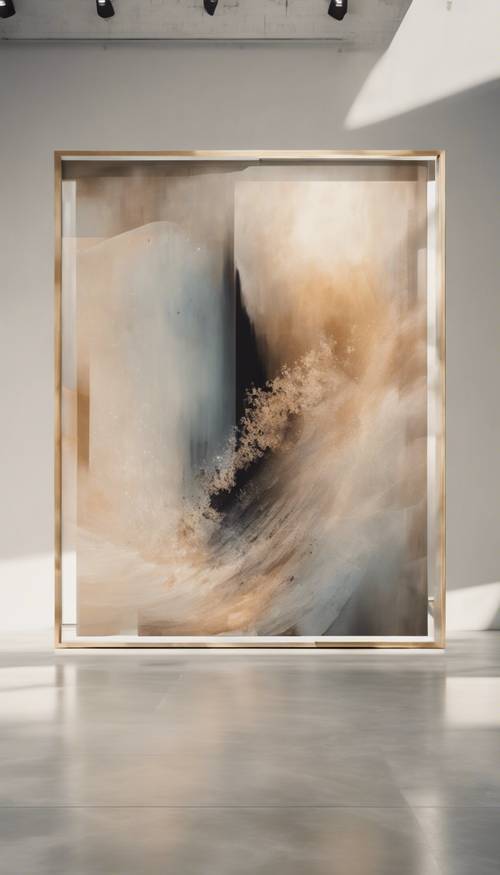 A modern neutral colored digital abstract art suspended in a contemporary gallery space Tapet [c98abbabc57a49ff97eb]