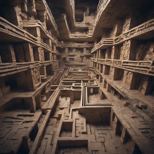 Eine Karte eines unterirdischen Labyrinths mit zahlreichen Wendungen, Drehungen und Sackgassen.