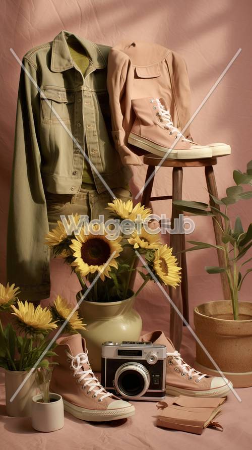 Sunny Yellow Flowers and Stylish Outfit Display