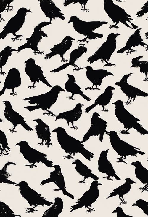 A seamless pattern filled with dark, silhouetted ravens against a lunar backdrop. Wallpaper [be02f835a7aa4d478dc5]