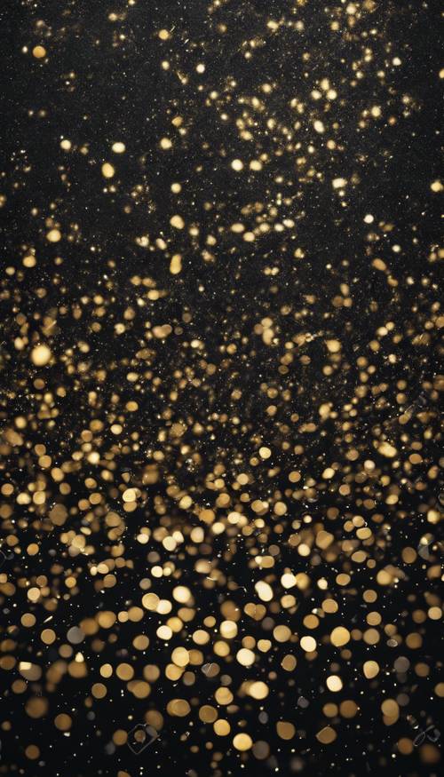 Yıldızlı bir geceyi simgeleyen, altın parıltılı sprey içeren siyah bir tuval