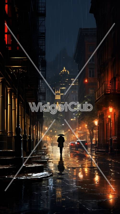 Rainy City Street at Night Wallpaper[9c1e4892421a493cac77]