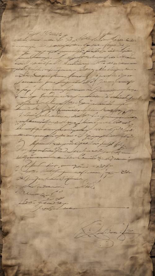 士兵寄回家的信的柔焦图像，用墨水印在陈旧的亚麻纸上。