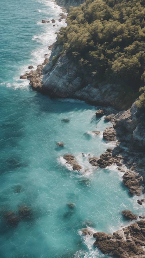 Eine Luftaufnahme eines ruhigen hellblauen Meeres an einem sonnigen Tag Hintergrund [365041db366c40a4b706]