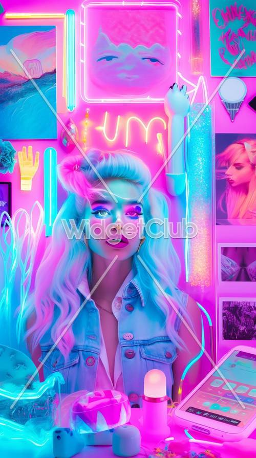 Bright Neon Lights and Pop Art Style