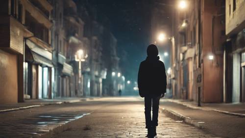 A city night, ghosts of emo life - empty streets with a solitary boy walking, lost in thought.