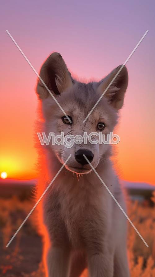 Gün batımında sevimli köpek yavrusu