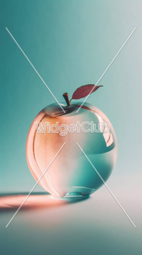 Stylowe szklane jabłko na niebieskim tle