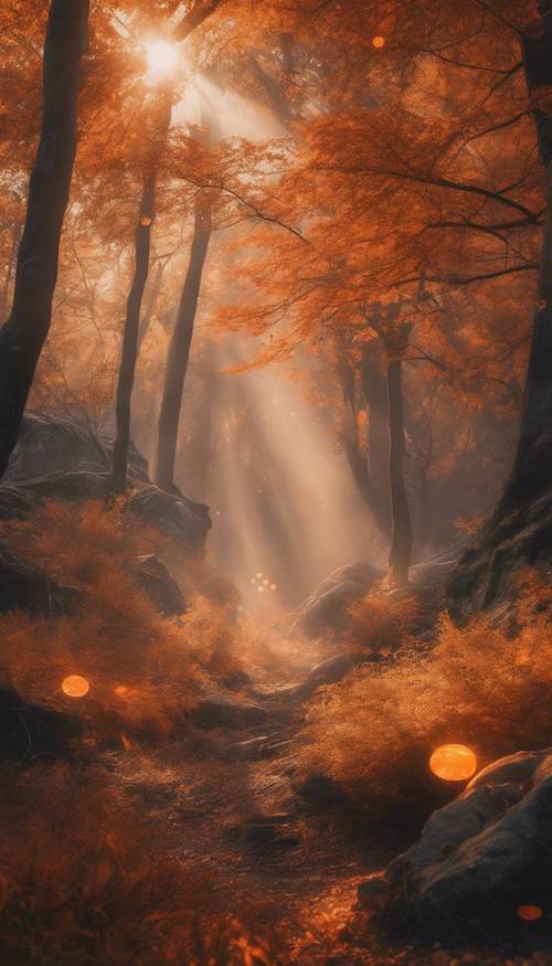Une forêt enchantée mise en valeur par une aura orange