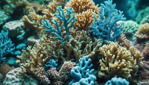 Une représentation artistique du corail dans un motif utilisant des teintes de bleu et de vert, synonymes d&#39;un océan prospère. Fond d&#39;écran [073af17f354a4ae78ccb]
