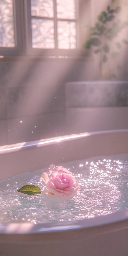 Une rose rose rêveuse dans un bain étincelant