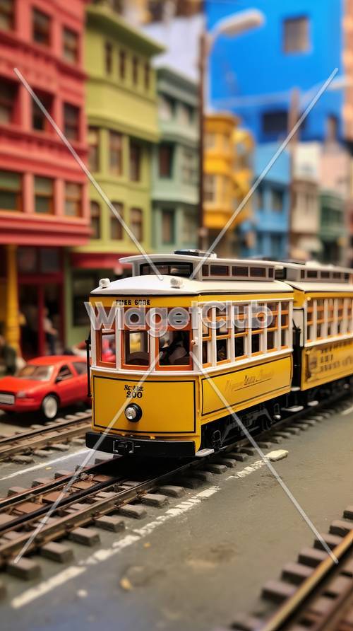 Escena del tranvía de la ciudad en miniatura
