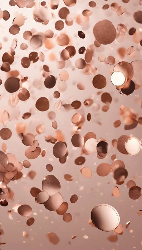 Розово-золотые конфетти в горошек плавают вокруг в абстрактном бесшовном дизайне.