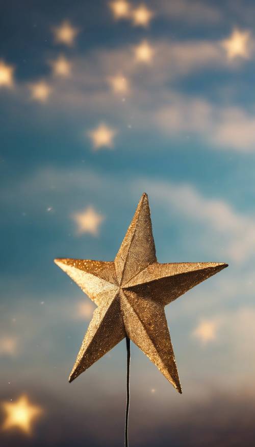 Sebuah bintang emas berdiri dengan damai di langit fajar berwarna biru langit.