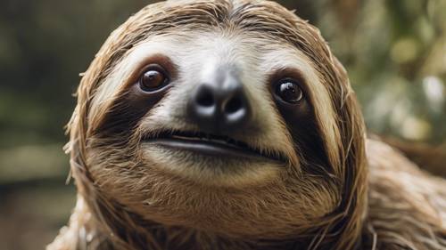 A close-up image of a sloth displaying its unique dental structure.