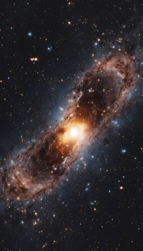 Um buraco negro no centro de uma galáxia com estrelas brilhantes ao seu redor.