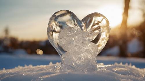 A heart-shaped ice sculpture slowly melting under the afternoon sun. Tapeta [755654fadbd5463a9b9c]