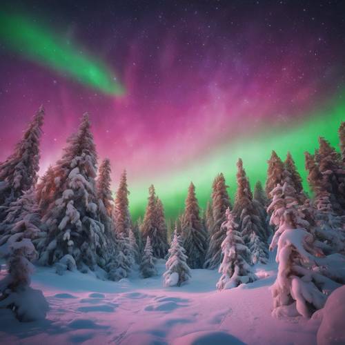 A candy cane forest under an aurora borealis sky, creating a magical Christmas spectacle.