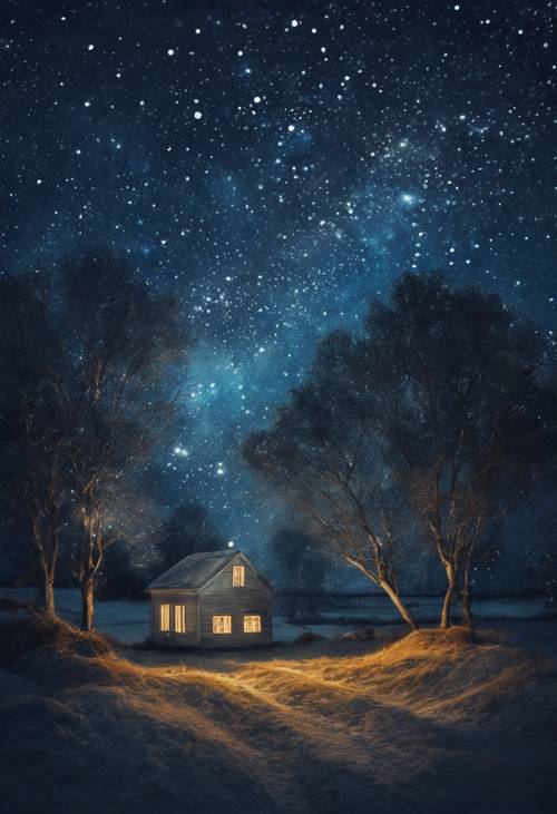 רושם של ליל כוכבים יפהפה על בד מרקם עם כחולים עמוקים וכוכבים בהירים ומנצנצים.