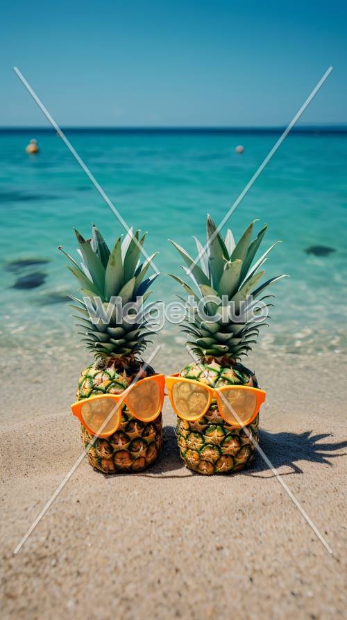 阳光海滩菠萝与太阳镜