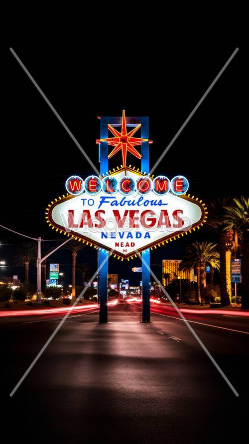 Segnale di benvenuto luminoso di Las Vegas di notte