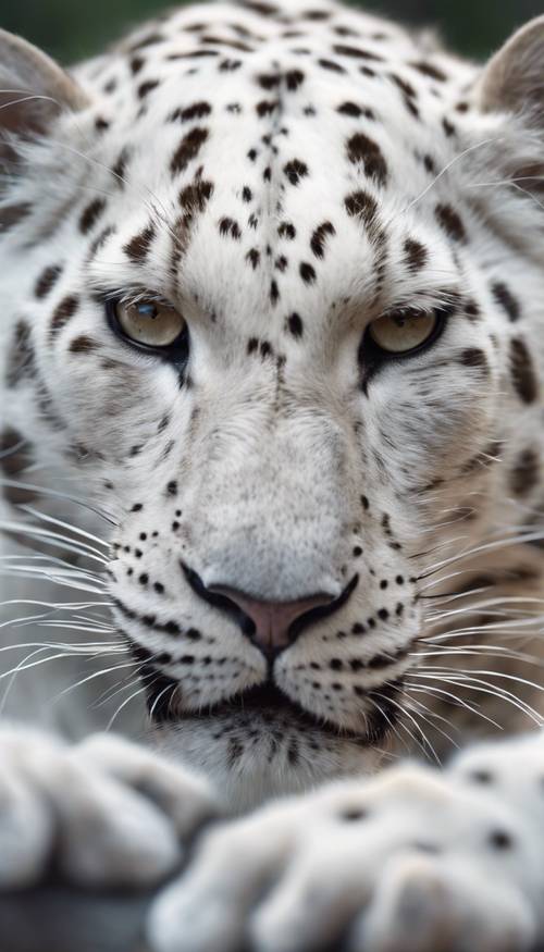 A fierce white leopard preparing to pounce, its muscles tensed under its smooth fur. Wallpaper [02852d8d90fc4104a85e]