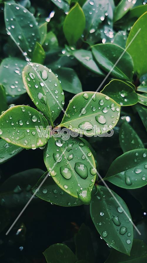 טיפות גשם על עלים ירוקים