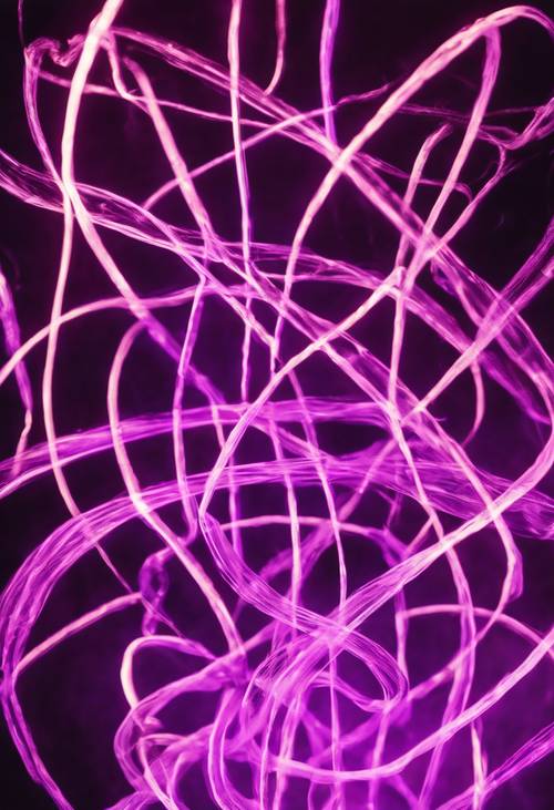 Una pintura de luz violeta neón, con patrones arremolinados y entrecruzados.