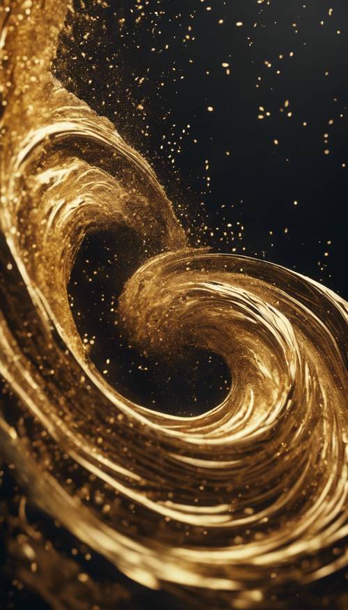 Pusaran debu emas yang berputar-putar dalam konsep abstrak.