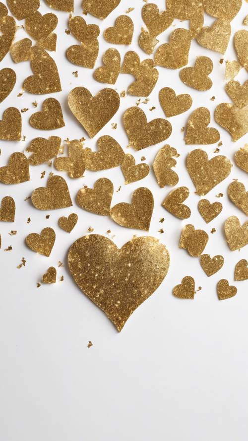 נצנצים זהב בצורת לב, מרכזי על רקע לבן נקי