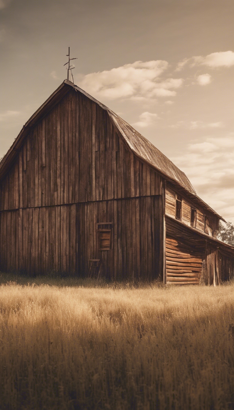 An old barn made of light brown wood in a quiet countryside. Tapeta[eb88c2b8cff54c34b476]