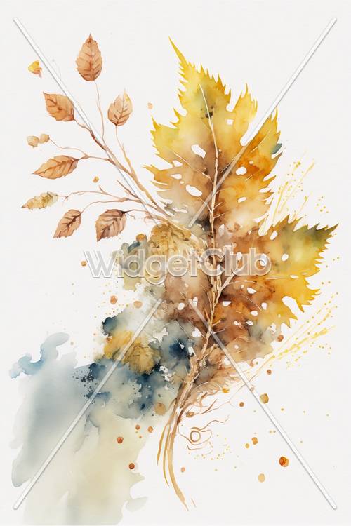 水彩で描かれた秋の落ち葉
