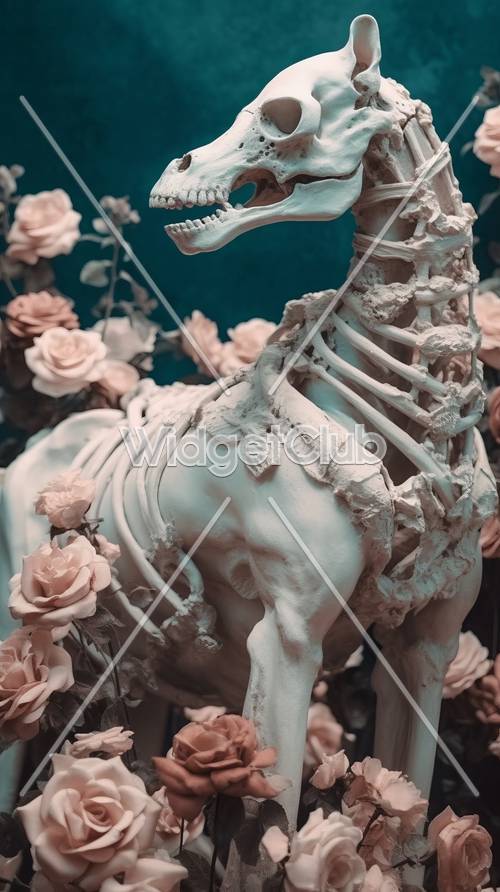 Скелет и розы в стиле фэнтези-арт