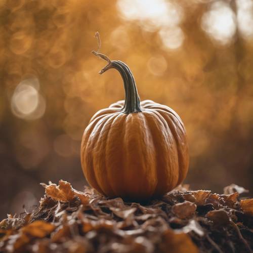A close-up of a pumpkin's stem, twisting upward against a bokeh background, with an artistic composition