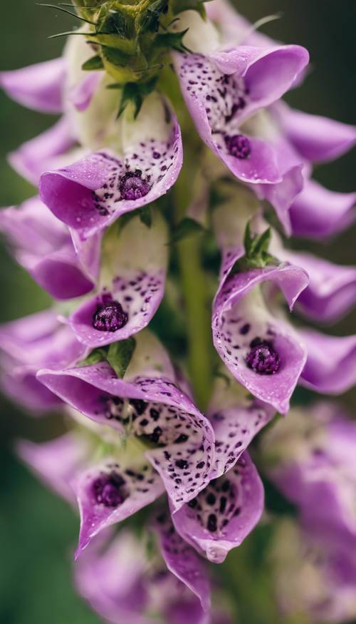 A closeup shot of a single purple foxglove flower, with details of the spotted markings inside. Тапет [8404e6f3fcbe400fb2f6]