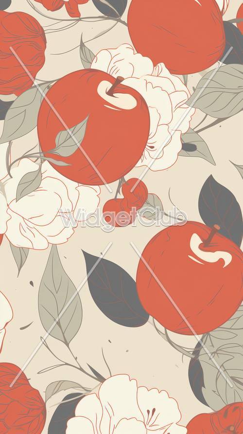 Beautiful Red Apples and Flowers Art
