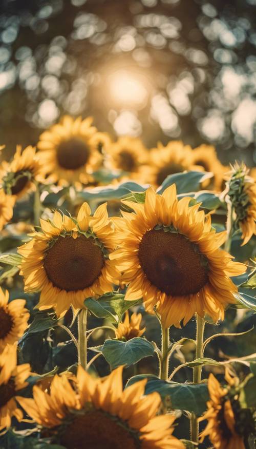 Sepotong cat air menakjubkan yang menampilkan buket bunga matahari di bawah sinar matahari keemasan.