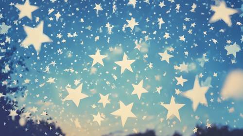 A playful pattern of vivid indigo stars scattered across a baby blue sky.