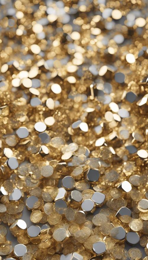 A seamless pattern of shimmering glitter in hues of gold and silver.
