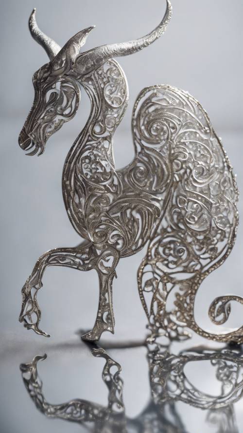 A Capricorn filigree cut out of a sheet of silver.