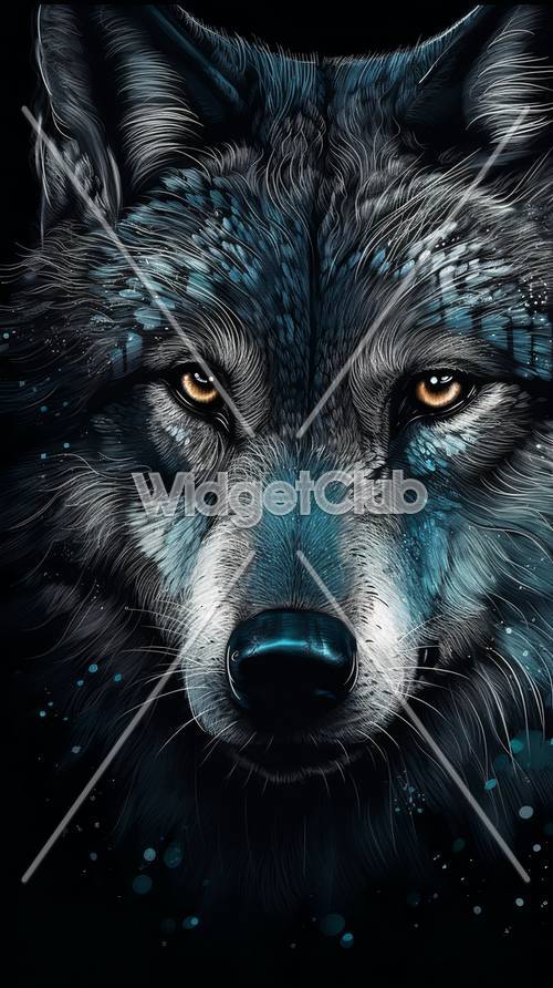 Olhos místicos de lobo azul
