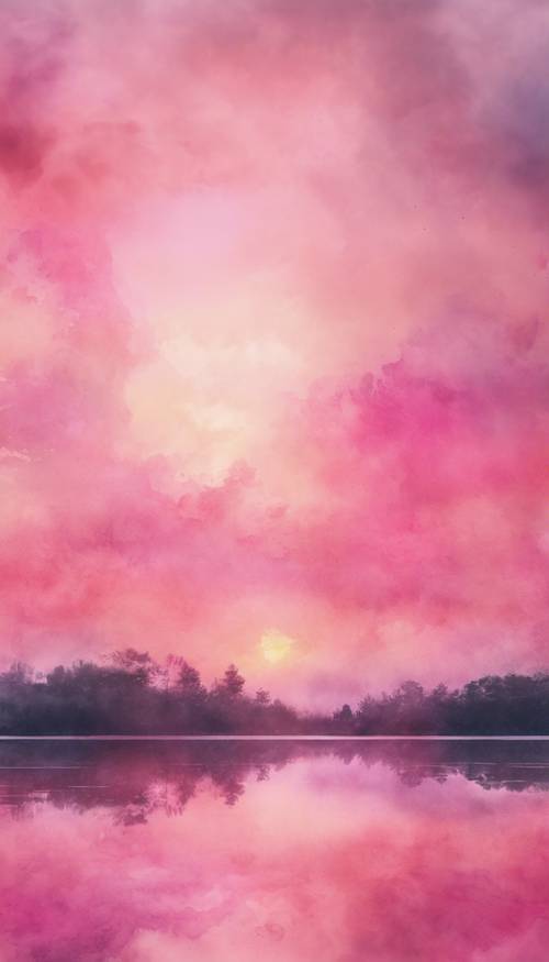 Un cielo al tramonto in un acquerello rosa