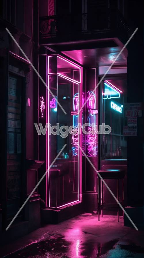 Neon Lights at a Cozy Nighttime Cafe Entry Tapet[0559b149ab0941bca5b4]