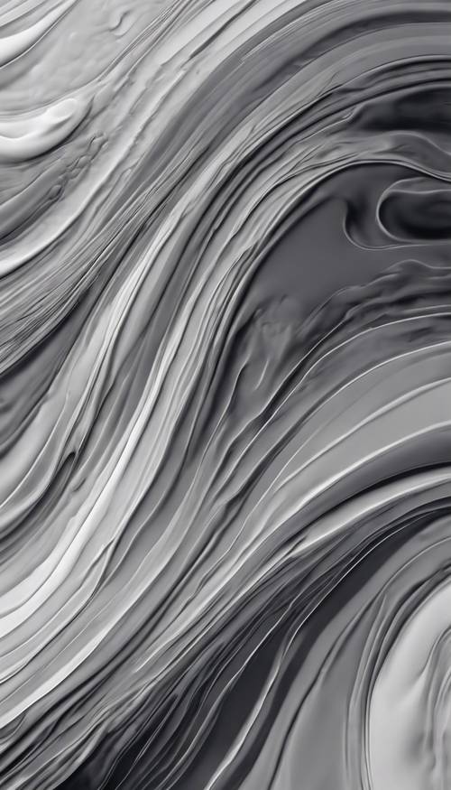Uma pintura abstrata enfatizando um padrão ombre cinza ondulado, do cinza grafite profundo ao cinza pomba claro.